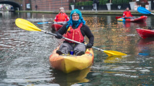Lily-Rose Sheppard on her kayak in Birmingham