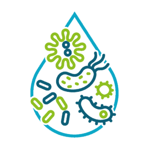 Logo showing an animation of bacteria and viruses
