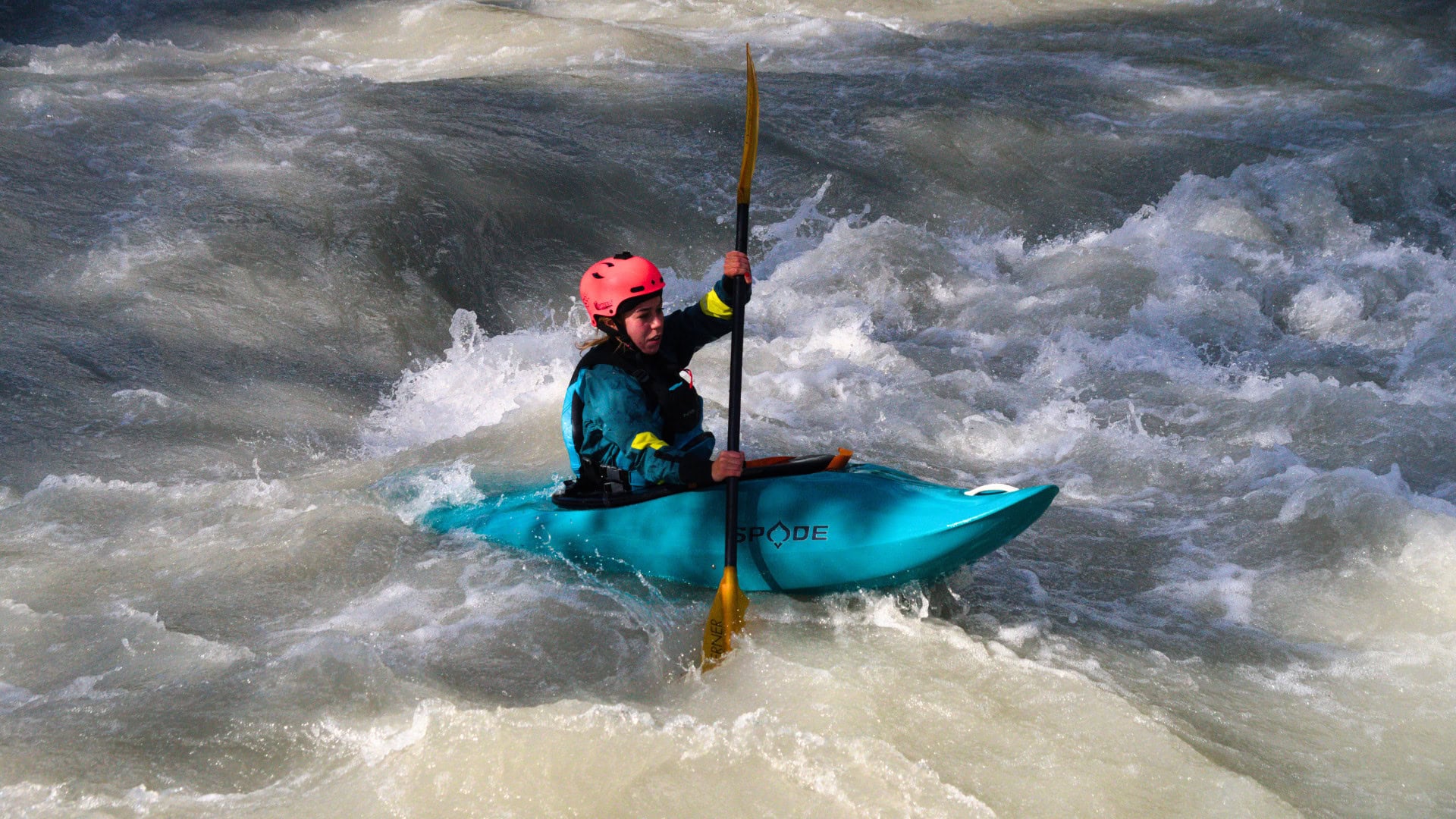 #ShePaddles Ambassador, Eleanor Addison, white water kayaking in the Alps